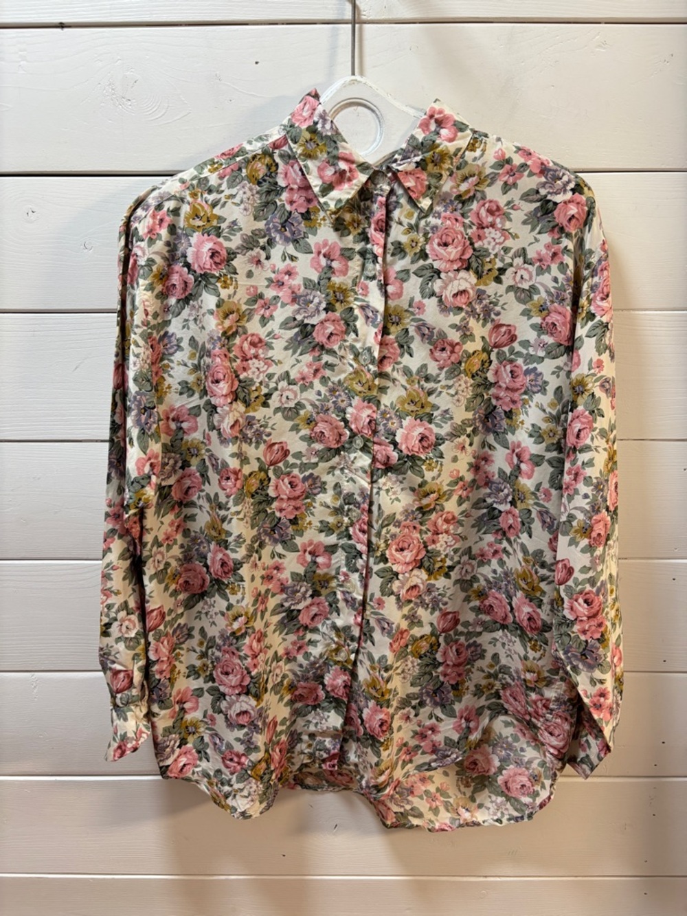 TWIK Floral Silk Shirt Cream Multicolor Size M